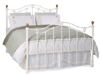 Original Bedstead Co Clarina in Ivory 6' Super King Glossy Ivory & Antique Brass High Foot End Metal Bed