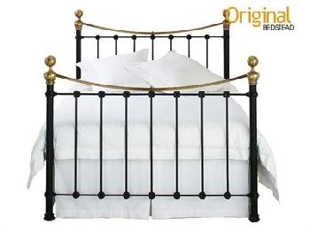 Original Bedstead Co Selkirk in Black and Brass 4' 6 Double Satin Black & Antique Brass Slatted Bedstead Metal Bed