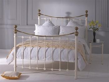 Original Bedstead Co Selkirk in Ivory and Brass 3' Single Glossy Ivory & Antique Brass Slatted Bedstead Metal Bed