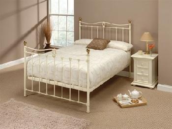 Original Bedstead Co Tulsk in Ivory 5' King Size Glossy Ivory & Antique Brass Slatted Bedstead Metal Bed