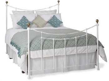 Original Bedstead Co Virginia 5' King Size Satin White & Antique Brass Slatted Bedstead Metal Bed