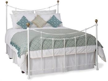 Original Bedstead Co Virginia 4' 6 Double Satin White & Antique Brass Slatted Bedstead Metal Bed