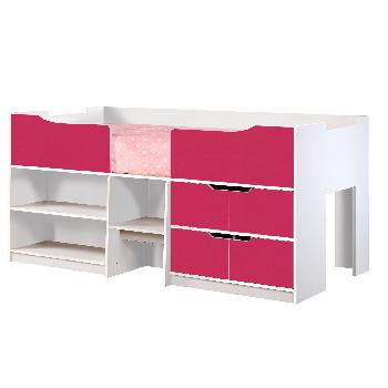 Paddington Wooden Cabin Bed - White and Pink