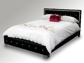 Premier Crystal Double Black Faux Leather Bed Frame