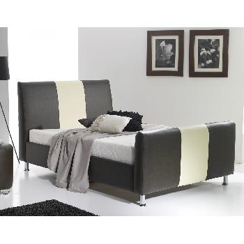 Rafi Faux Leather Bed Frame PVC Black Cream Stripe Double