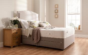 Rest Assured Audley 800 Pocket Natural Divan Bed, Superking, Ottoman + 2 Drawers Continental, Sandstone, Vittoria Headboard