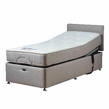 Richmond Beige Adjustable Bed Set with Memory Foam Mattress Kingsize With Heavy Duty With Massage With 2 Drawers (Left) Assembly Included