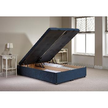 Richworth Ottoman Divan Bed and Mattress Set Denim Blue Velvet Fabric King Size 5ft