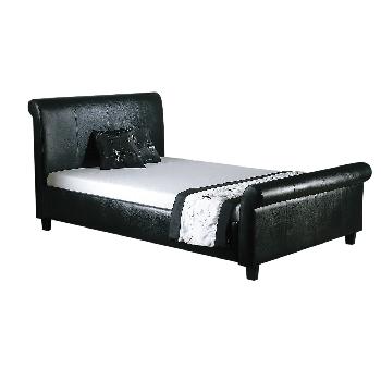 Royale Leather Scroll Bed Frame in Black Double Black