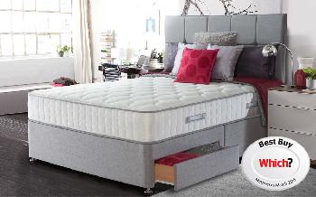 Sealy Casoli Posturepedic Pocket 1200 Divan, Double, 2 Drawers (FREE), Borwick Headboard, Pewter