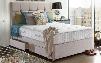 Sealy Palermo Posturepedic Pocket 1400 Ortho Divan, Superking Zip and Link, 4 Drawers Continental, Lindisfarne Headboard, Caramel