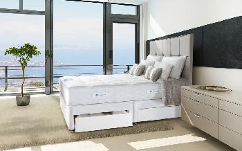 Sealy Posturepedic Pearl Elite Divan Bed, King Size, 4 Drawers, Lindisfarne Headboard - Pewter