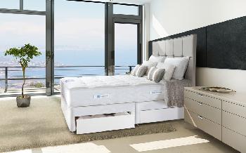 Sealy Posturepedic Pearl Elite Divan Bed, Double, 2 Drawers, Lindisfarne Headboard - Aubergine