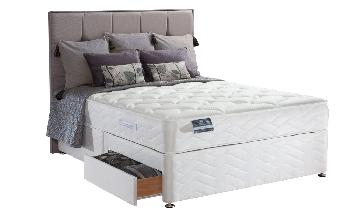 Sealy Posturepedic Pearl Latex Divan, Double, End Drawer, Lindisfarne Headboard - Pewter