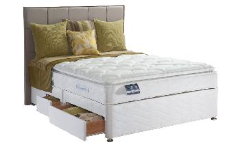 Sealy Posturepedic Pearl Luxury Divan, Double, End with 2 Drawers, Bonham Headboard - Pewter