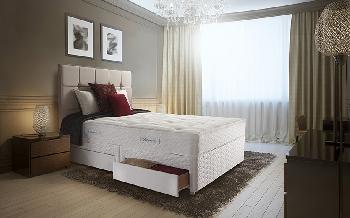 Sealy Posturepedic Ruby Ortho Divan, King Size, End with 2 Drawers, Bonham Headboard - Pewter