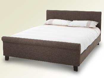 Serene 4ft Hazel Small Double Chocolate Fabric Bed Frame with Mahogany Feet