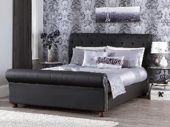 Serene Andria Double Black Faux Leather Bed Frame