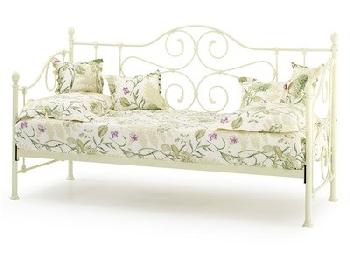 Serene Furnishings Florence Day Bed 3' Single Glossy Ivory Day Bed with Guest Bed Metal Bed