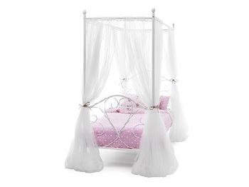 Serene Furnishings Isabelle 4 Poster 3' Single White With Drapes Metal Bed