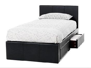 Serene Furnishings Latino 3' Single Black 2 Drawer Leather Bed