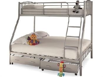 Serene Furnishings Oslo Three Sleeper 4' 6 Double Silver Bunk Bed