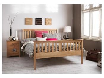 Serene Furnishings Salisbury (High-Foot End) 4' 6 Double Honey Oak Wooden Bed