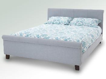 Serene Hazel Double Ice Grey Fabric Bed Frame with Mahogany Feet