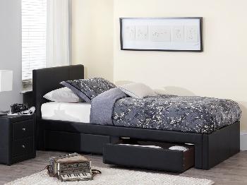 Serene Latino Single Black Faux Leather Bed Frame with 2 Drawers