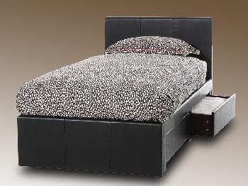 Serene Latino Single Brown Faux Leather Bed Frame with 2 Drawers