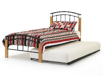 Serene Tetras Black Metal and Beech Guest Bed Frame