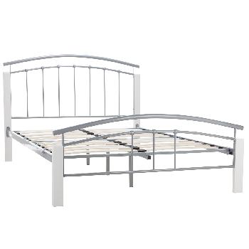 Serene Tetras Metal and Wooden Bed Frame in White and Silver Double