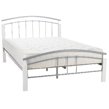 Serene Tetras Metal and Wooden Bed Frame in White and Silver Kingsize