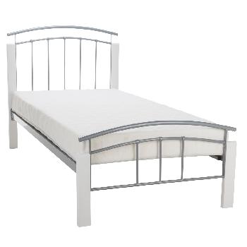 Serene Tetras Metal and Wooden Bed Frame in White and Silver Single