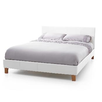 Serene Tivoli White Faux Leather Bed Frame with Mattress and Bedding Bundle Double