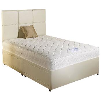 Serene White Faux Leather Double Divan Bed Set 4ft 6 with 2 drawers