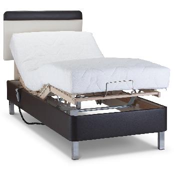 Shallow Adjustable Bed with Latex Mattress - Faux Leather - Single - Chrome - Without Massage Unit - Chocolate Faux Leather