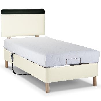 Shallow Adjustable Bed with Latex Mattress - Faux Suede - Superking - Wooden - Without Massage Unit - Cream Faux Suede