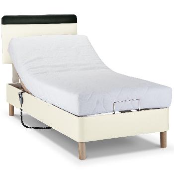 Shallow Adjustable Bed with Memory Comfort Mattress - Faux Suede - Superking - Wooden - With Massage Unit - Cream Faux Suede