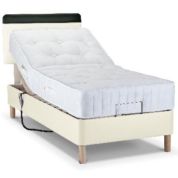Shallow Adjustable Bed with Pocket 1000 Mattress - Faux Suede - Small Single - Wooden - Without Massage Unit - Beige Faux Suede