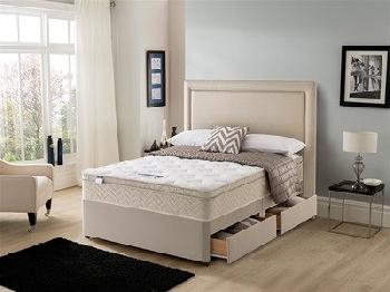 Silentnight Oslo Divan Set 5' King Size Sandstone Platform Top - 2 + 2 Continental Drawers Divan