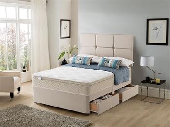 Silentnight Rio Cushion Top Divan Set 4' Small Double Sandstone Platform Top - No Drawers Divan