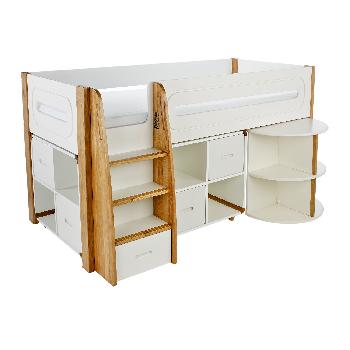 Stompa Radius Midsleeper Pull Out Desk and 2 Cubes with 4 Doors White