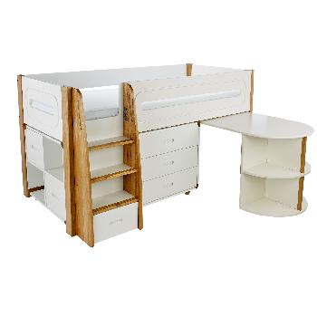 Stompa Radius Midsleeper Pull Out Desk Chest and Cube with 2 Doors White