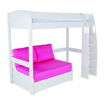 Stompa UNOS high sleeper frame white - incl double sofa bed pink