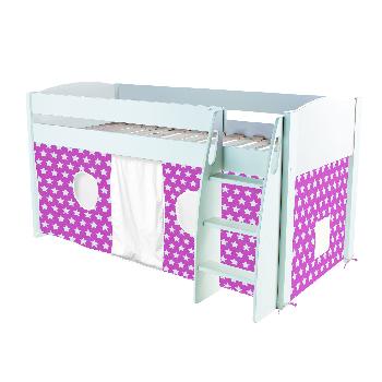 Stompa UNOS mid sleeper frame white - with Pink tent stars