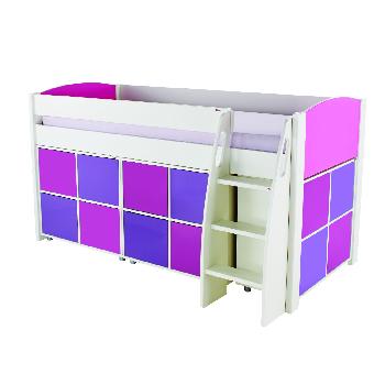 Stompa UNOS mid sleeper pink - incl 3 multi cubes with 2 pink and 2 purple doors in each cube