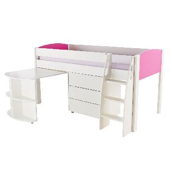Stompa UNOS mid sleeper pink - incl pull out desk and 1 chest of drawers