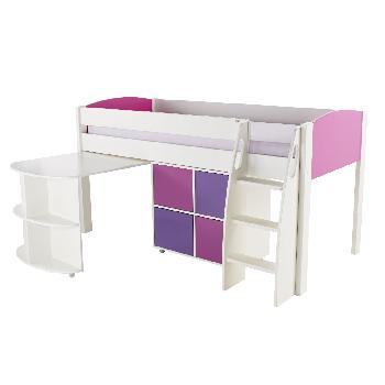 Stompa UNOS mid sleeper pink - incl pull out desk and 1 multi cube with 2 pink and 2 purple doors