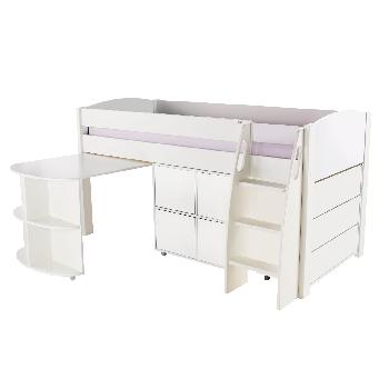 Stompa UNOS mid sleeper white - incl pull out desk and 1 multi cube with 4 white doors and 1 chest of drawers